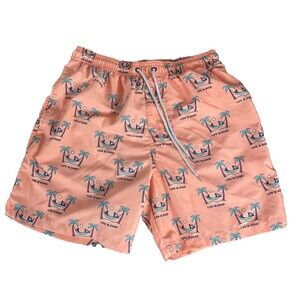 Life Is Good Swim Trunks Men's M Peach Monkey Drawstring Elastic Mesh Lined